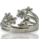 LALI Jewels Solid 14kt White Gold Rhodium Plated Open Wrap Ring with 0.75ctw Diamond Flowers Size 6.5