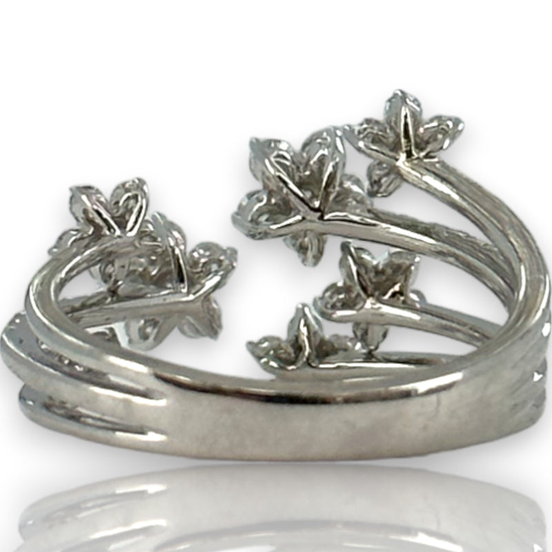 LALI Jewels Solid 14kt White Gold Rhodium Plated Open Wrap Ring with 0.75ctw Diamond Flowers Size 6.5