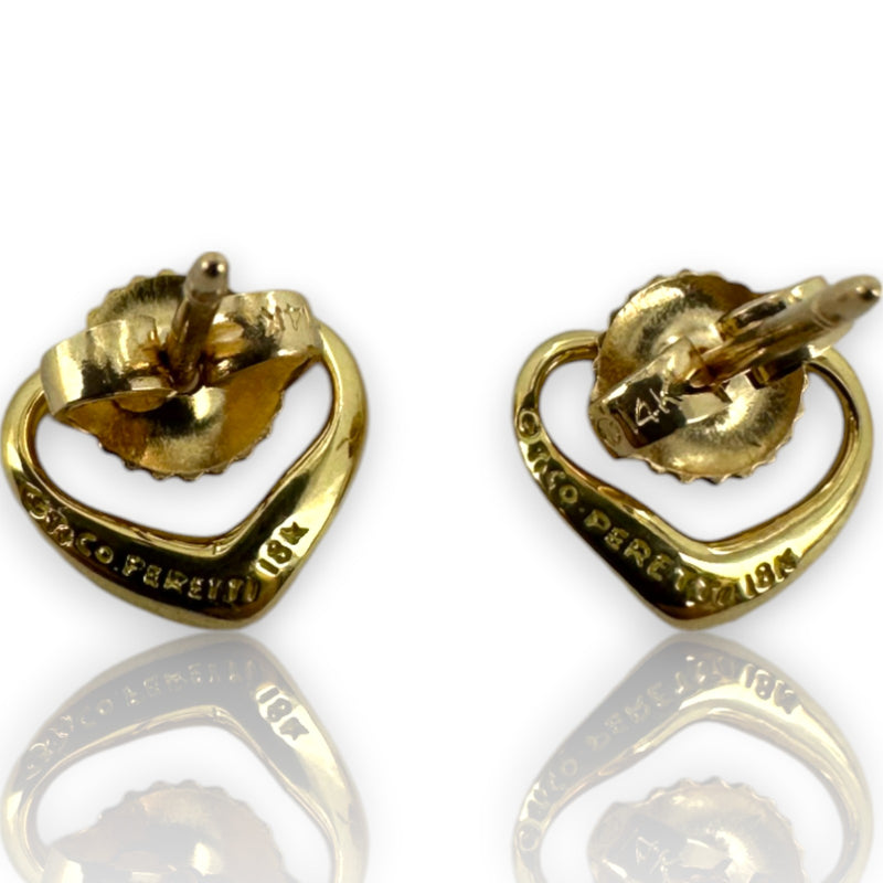 Vintage Tiffany & Co Peretti Mini Open Heart Solid 18KT Yellow Gold Stud Earrings