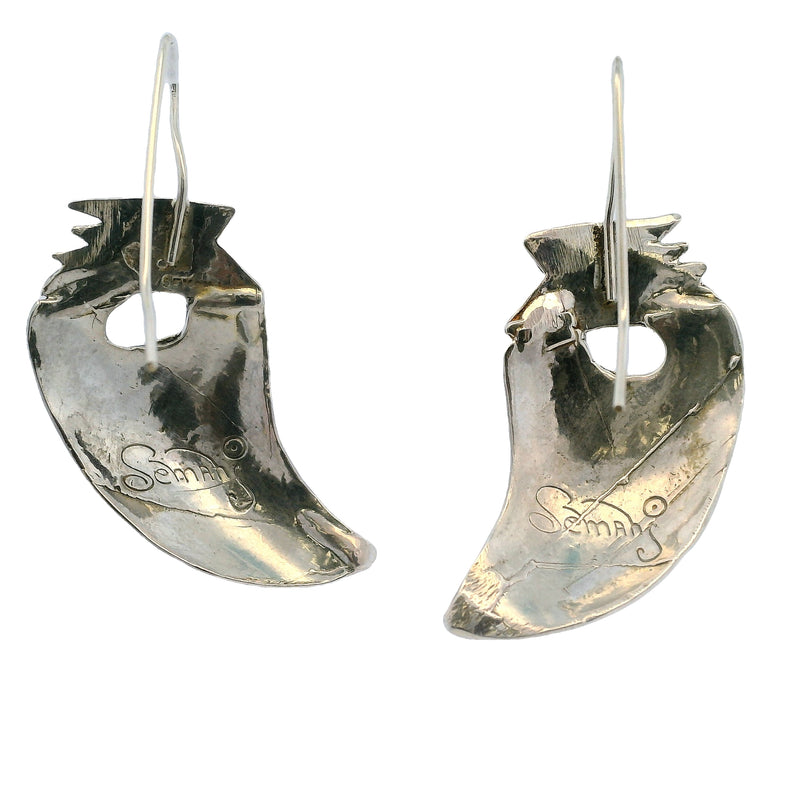 Seman's 925 Sterling Silver Eye of Ra/Horus Large Drop Hook Earrings