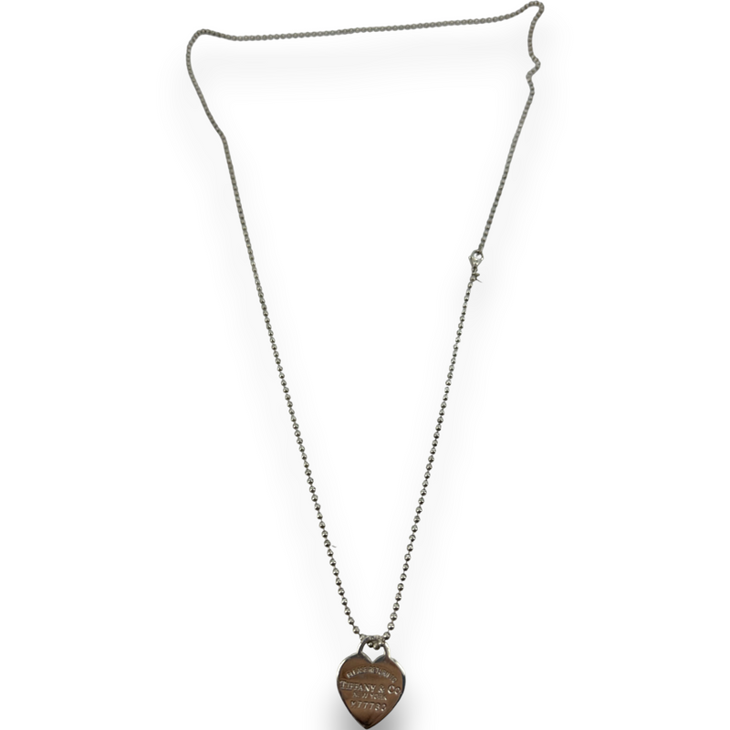 Tiffany & Co Please Return to Heart Charm Pendant 34" Beaded Chain Necklace 925 Stelring Silver