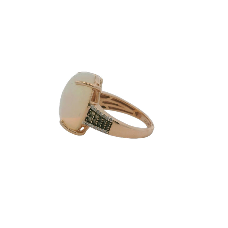 Luxoro 14kt Rose Gold Prong-Set Large Opal Statement Ring With White and Yellow Diamond Sides Size 8