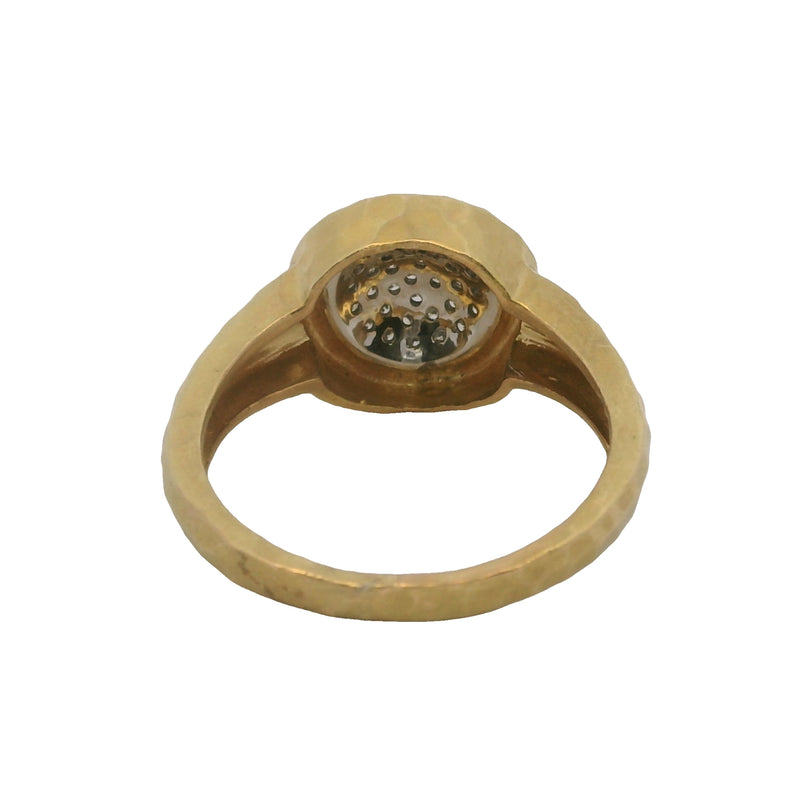 Vintage Hammered 14kt Yellow Gold and Diamond Round Cluster Ring Size 10