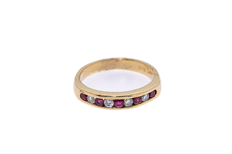 RJC Natural Ruby & Diamond Channel Line Band 14K 585 Yellow Gold Ring Size 6