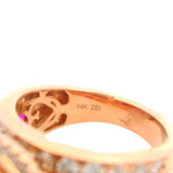 Solid 14kt Rose Gold 1.88ctw Diamond and Ruby Cluster Statement 12.8mm Wide Ring Size 7