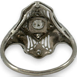 1920s 900 Platinum Art Deco Era Filigree 18mm Dinner Ring with 0.32ctw Diamonds and Milgrain Openwork Details Size 5.75