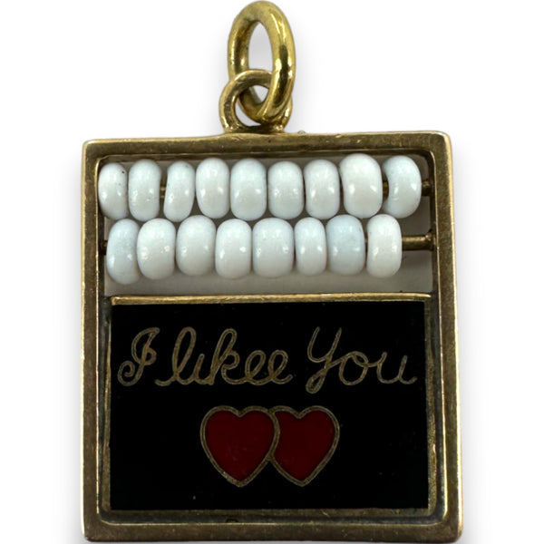 Antique 1930s Solid 14kt Yellow Gold Abacus Count The Ways I Likee You You Likee Me Enamel Chalkboard Charm Pendant