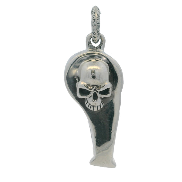 c2004 925 Sterling Silver Large 1.7" Long Whistle With Skulls Gothic Font Necklace Pendant