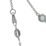 Solid 14kt White Gold Station Opal Necklace with Diamond Halo and 6 Aquamarine Stations 20"