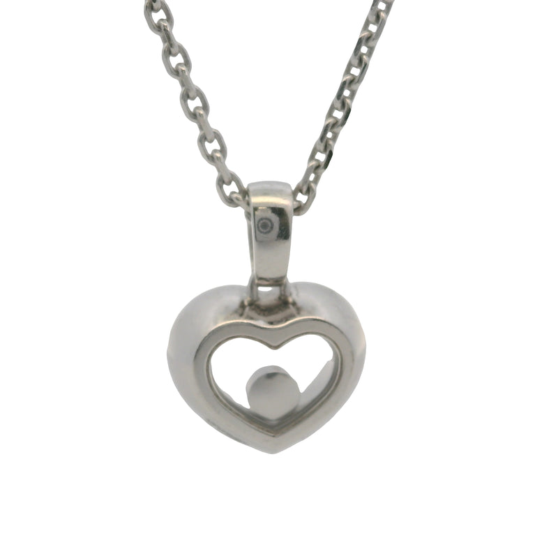 Chopard Solid 18kt White Gold Happy Floating Diamonds Icons Heart Pendant 16.5" Necklace