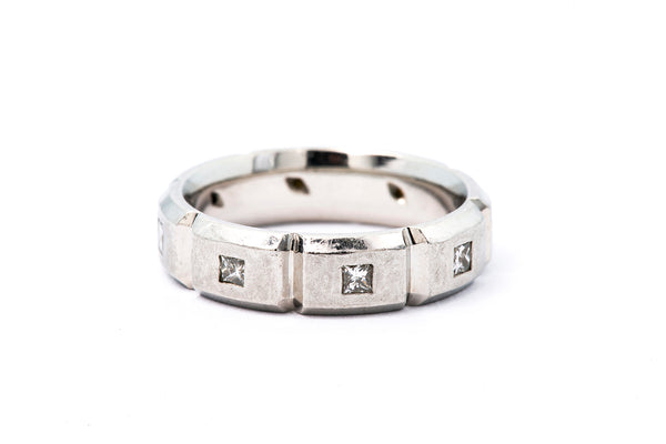 Jeff Cooper Satin Finished Beveled Geometric Princess Diamond Eternity Ring Size 4