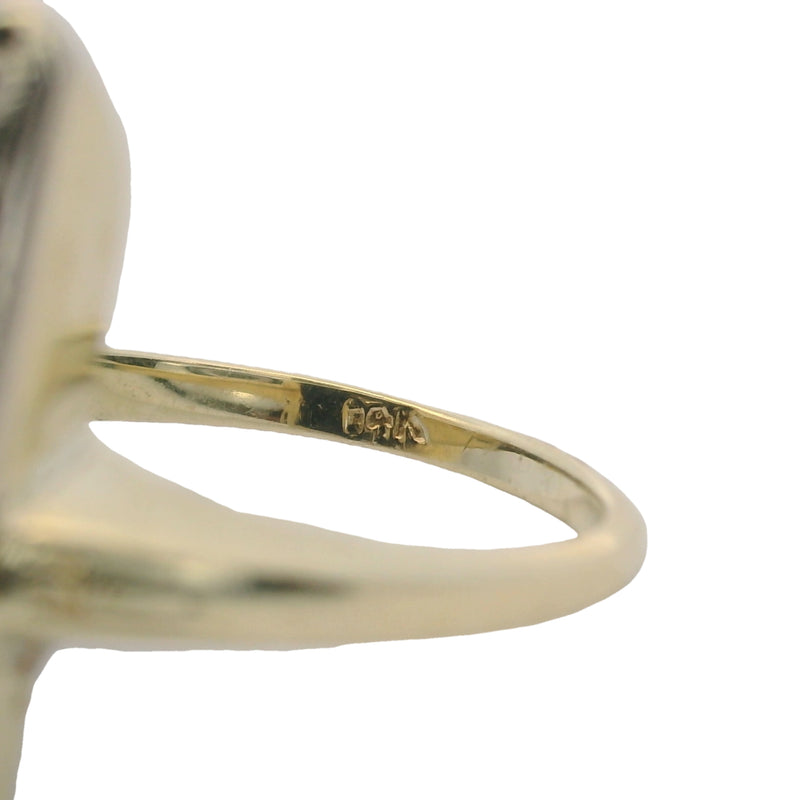 Antique 1900-1910s 14kt Yellow Gold Onyx Shield Ring with Old Mine Diamond Size 3.75