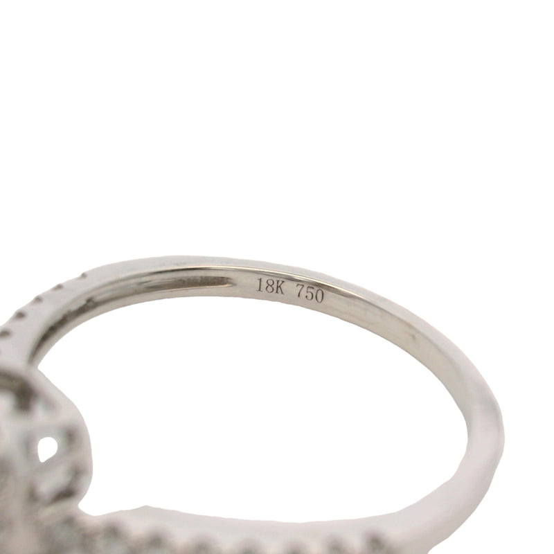 18kt White Gold and Round and Baguette Diamond Cluster Halo Ring Size 6.75