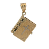 Solid 14kt Yellow Gold Opening Spanish Holy Bible Dangle Charm