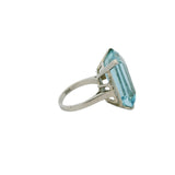 Vintage Mid-Century 14k Emerald-Cut Aquamarine and Diamond Cocktail Statement Ring Size 6
