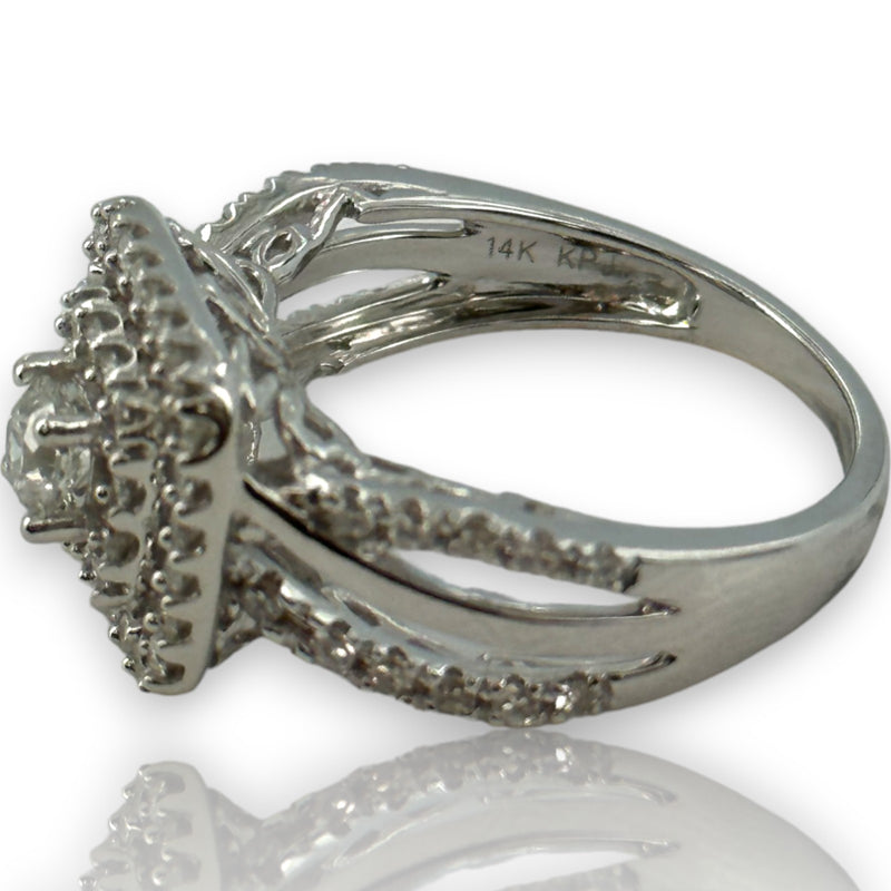 Simply Vera Vera Wang 14kt White Gold Double Halo Diamond Engagement Ring with Diamond Crossover Band Size 7