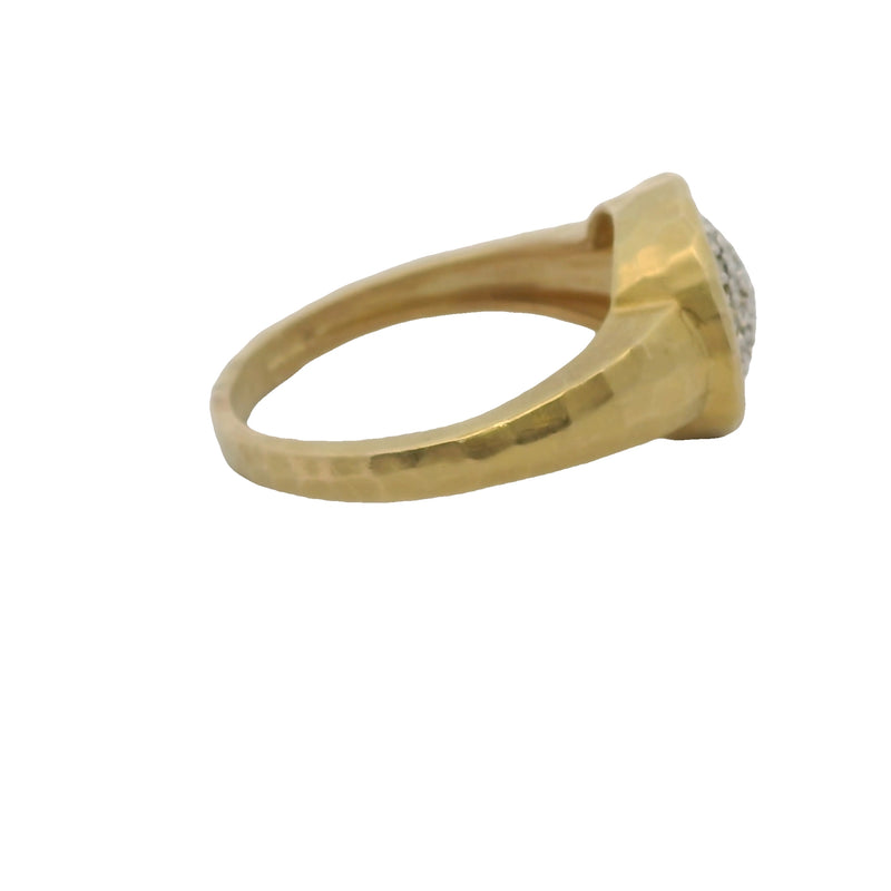 Vintage Hammered 14kt Yellow Gold and Diamond Round Cluster Ring Size 10