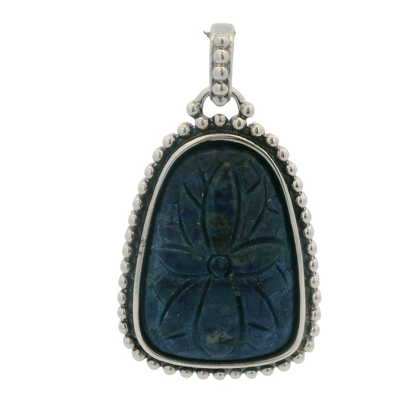 Colgante de plata de ley 925 con flor de sodalita tallada y borde granulado floral, fabricado en Tailandia.