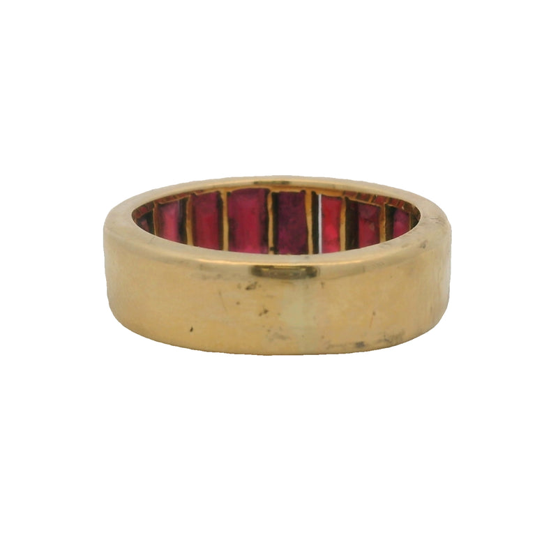Solid 18kt Yellow Gold and Emerald-Cut Almandine Garnet Half-Eternity 6.3mm Wide Band Ring Size 6