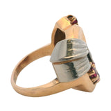 Vintage 1930s Solid Rose White Gold Retro Spiral Ring with Diamond Rubies Size 8