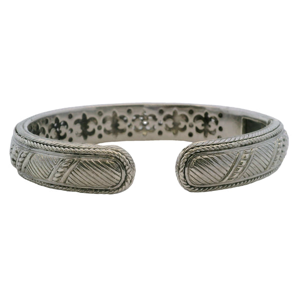 Vintage Judith Ripka 925 Sterling Silver and CZ Hinged Cuff Weave Pattern Bracelet 7"
