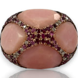 Custom Made Solid 14kt Rose Gold Large Bauble Ring with Simulated Glass Quartz, Lab Rubies, and Diamonds Size 7