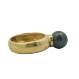 Solid 18kt Yellow Gold 8.5mm Tahitian Pearl Solitaire Ring with 6 Diamond Accents Size 5