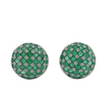 Solid 14kt White Gold Omega-Back Emerald and Diamond Checkerboard Pattern 15mm Earrings