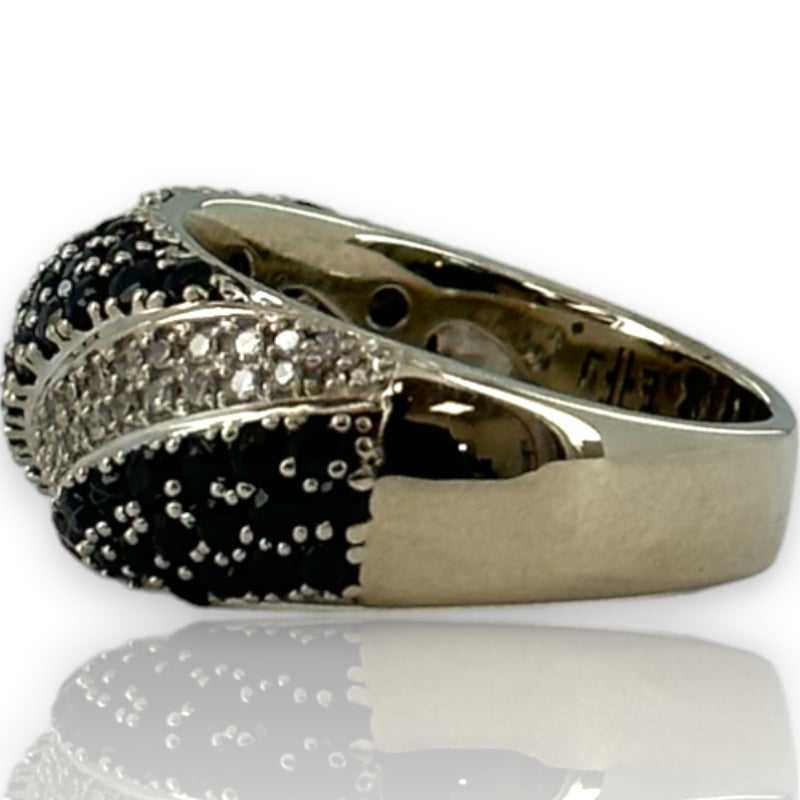 EFFY 14kt White Gold Black Sapphire and White Diamond Twist Statement Ring Size 7