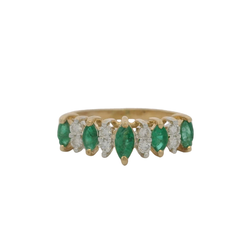 Cardow Jewelry Alternating Marquis Emerald and Diamond 14kt Yellow Gold Ring Size 5.5