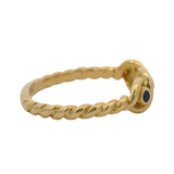 Vintage Italian Solid 18kt Yellow Gold and Blue Enamel Twisted Twist Style Ring Size 4.25