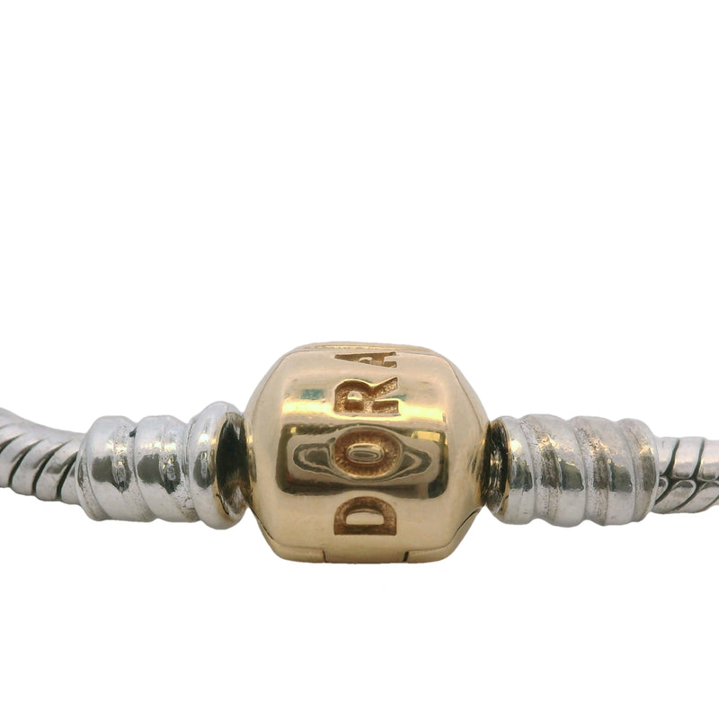 Pandora Moments 925 Sterling Silver Snake Chain with 14kt Yellow Gold Plated Clasp 8"