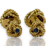 Vintage 1960s Tiffany & Co Solid 18kt Yellow Gold Lab Sapphire Cabochon Knot Double-Sided Cufflinks