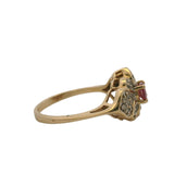Vintage 14kt Yellow Gold Ruby Cocktail Ring with Cluster Diamond Accents Size 6