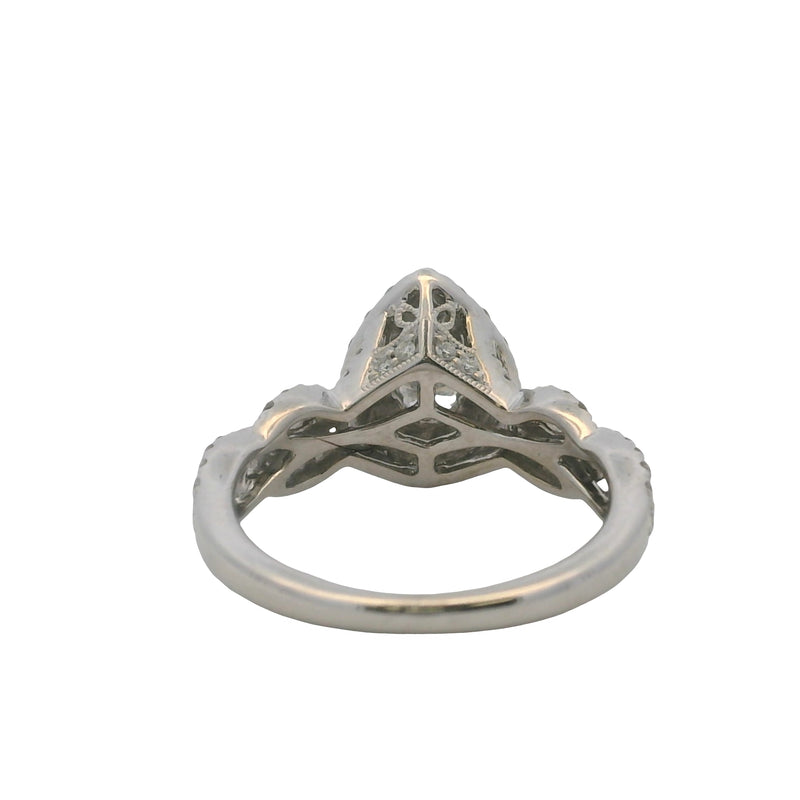 Neil Lane 14kt White Gold Pear Cut Diamond Ring with Diamond Double Halo and Braid Band Size 5