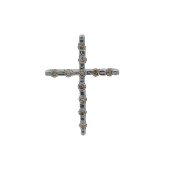 Collar con colgante de cruz religiosa pequeña de 16 mm en oro blanco macizo de 14 kt y diamantes.