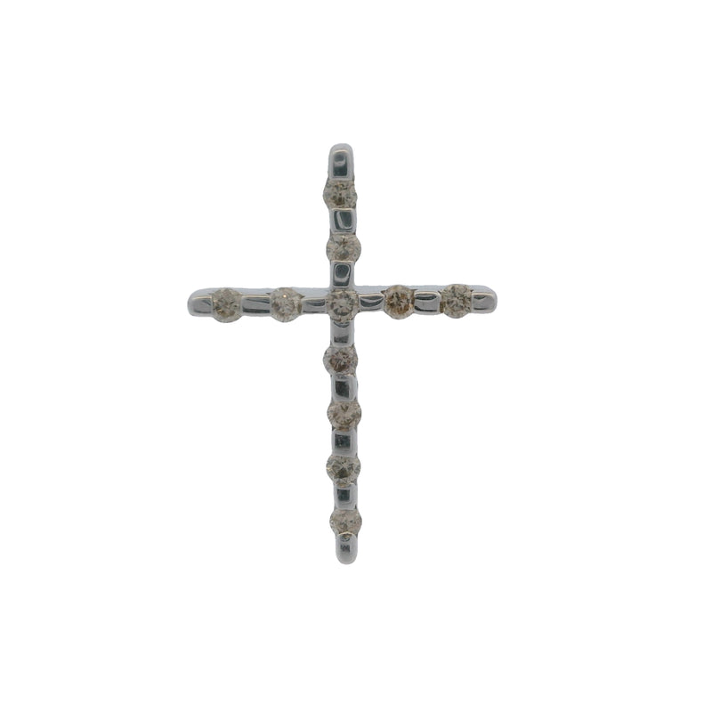 Collar con colgante de cruz religiosa pequeña de 16 mm en oro blanco macizo de 14 kt y diamantes.