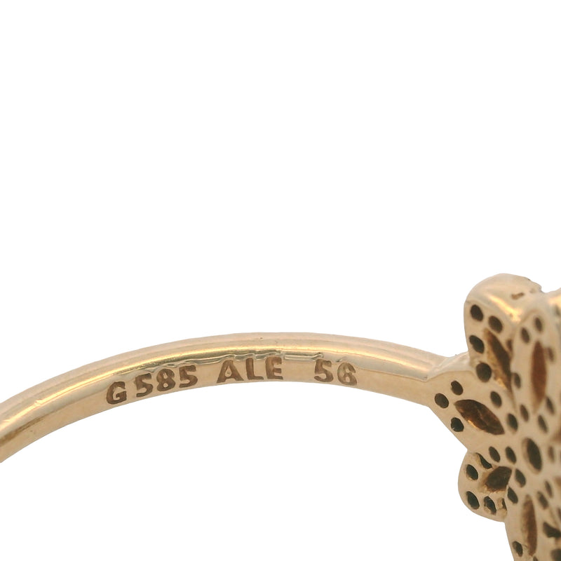 Pandora Solid 14kt Yellow Gold and Cubic Zirconia Lace Botanique Ring Size 7.5