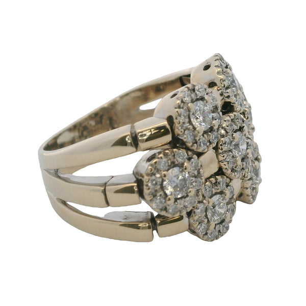 Sonia B Solid 14kt White Gold and Diamond 3-Row Halo Cluster Flex Ring Size 6