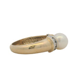 Vintage Solid 14kt Yellow Gold Akoya Pearl and Accent Diamonds Cocktail Ring Size 6.25