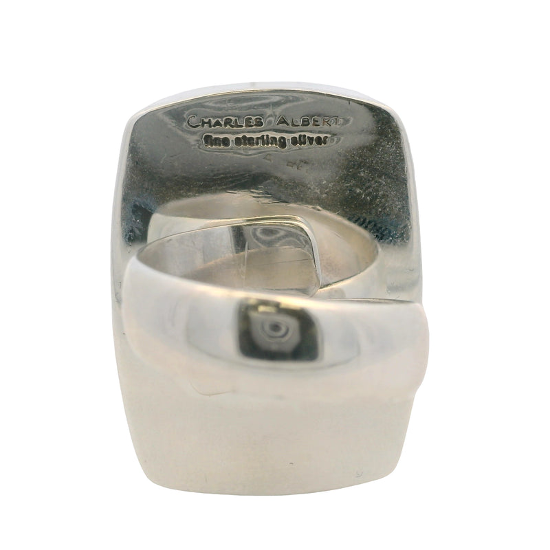 Charles Albert 925 Sterling Silver Large Check-Cut Rutilated Quartz Statement Ring Size 7