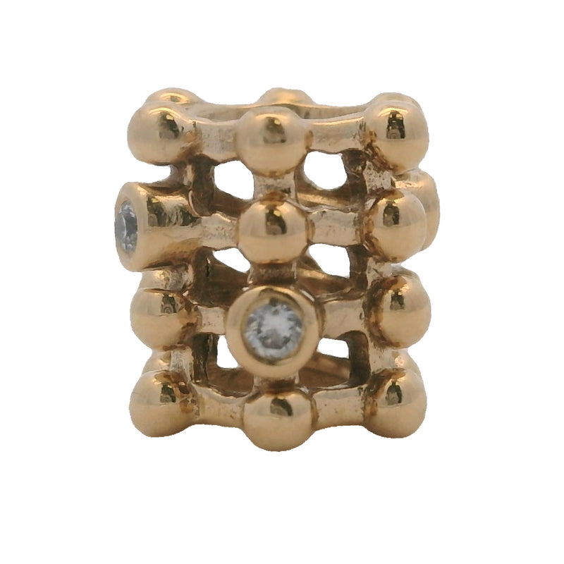 Pandora Retired Solid 14kt Yellow Gold and Diamond Matrix Abstract Spacer Slider Charm