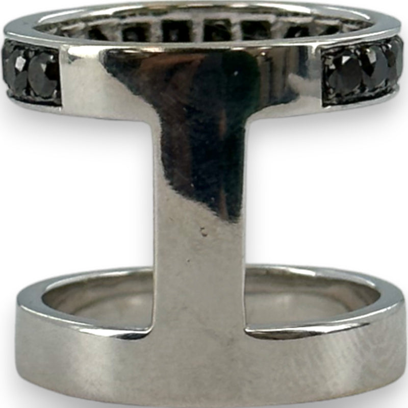 Michelle Campbell Fine Jewelry Double Stack 14k Solid White Gold and 0.9ctw Black Diamonds Luxury Band Ring Size 5.5