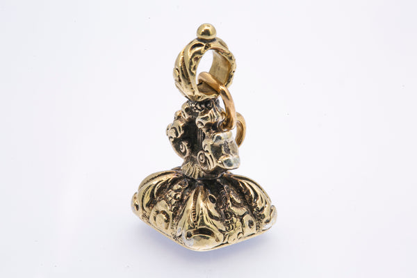 Victorian Quartz Non Carved Intaglio Charm 925 Sterling Silver Fob Seal Pendant