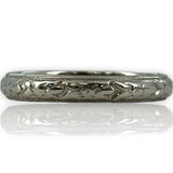 Antique 1911 Wood & Sons (Now ArtCarved) Carved 3mm Band Solid 18kt White Gold Inscribed Feb-26-1911 Wedding Engagement Ring Size 4.5