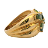 14kt Solid Yellow Gold 13mm Thick Band Cocktail Ring with 5 Oval-Cut Green Sapphires Totaling 3ct Size 7