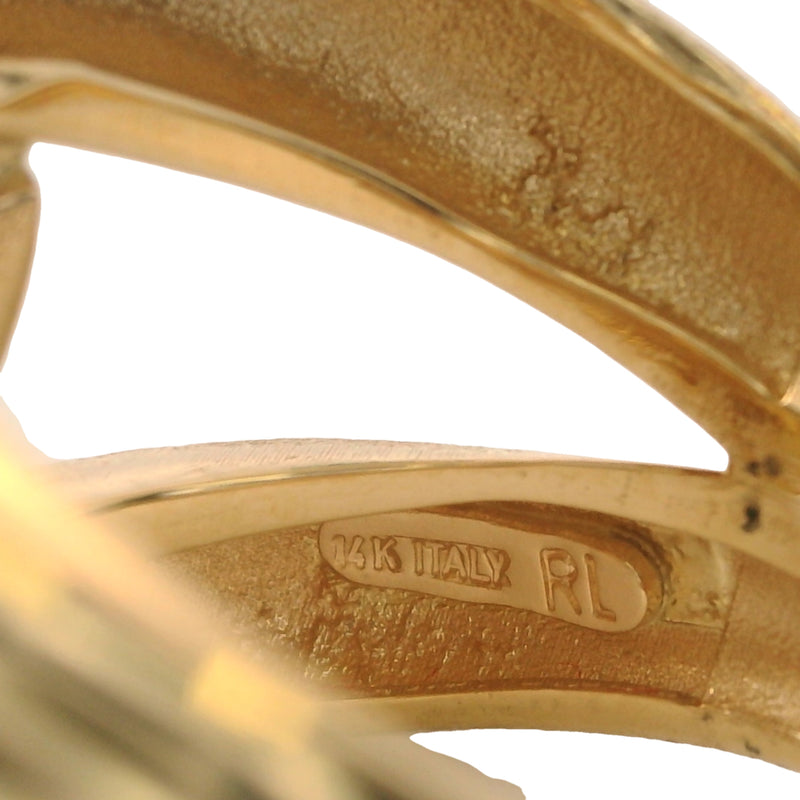 Anillo de cóctel con nudo italiano, semipulido, acabado satinado y cepillado, de oro amarillo macizo de 14 kt, talla 8.5