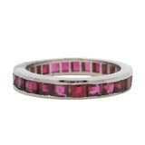 Vintage Solid 14kt White Gold and 1.75ctw Princess Cut Channel Set Lab Ruby Eternity Band Ring Size 5.5