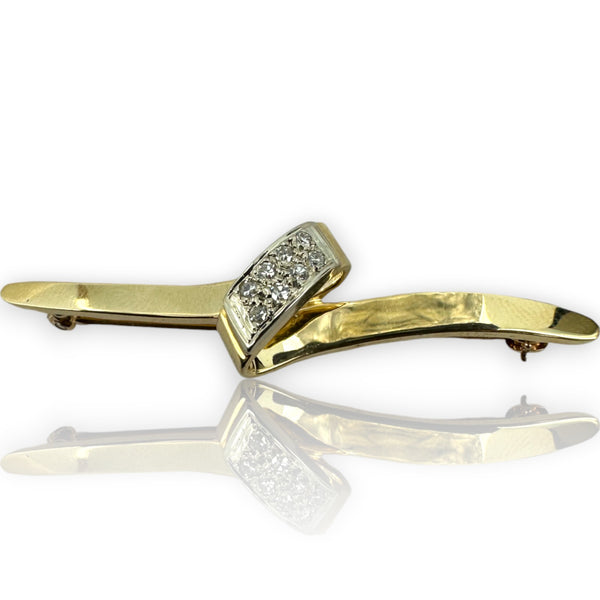 Skalet Vintage 1940-50s 14kt Yellow Gold and Diamond Ribbon Brooch