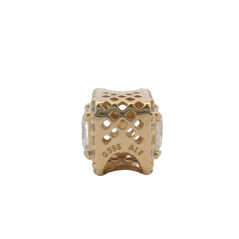 Pandora Solid 14kt Yellow Gold and CZ Square Sparkle Halo Bead Spacer Charm